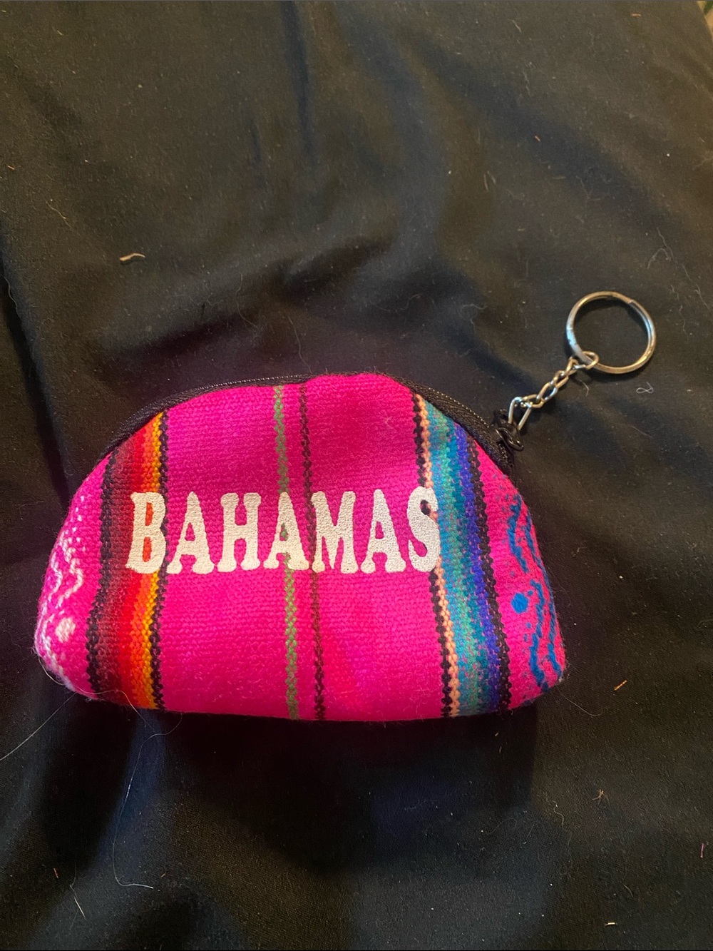 Pink 'Bahamas' Woven Key & Coin Pouch with Keyring